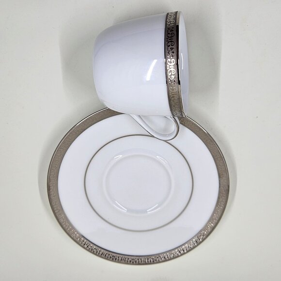 Flat Demitasse Cup & Saucer Set Grand Buffet Classic Platinum by Charter Club - Picture 1 of 12